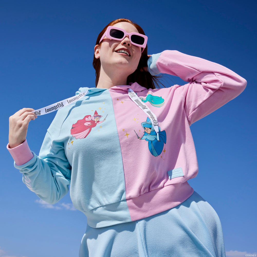 Sleeping Beauty Make it Pink Make it Blue Crop Hoodie Lifestyle View-zoom