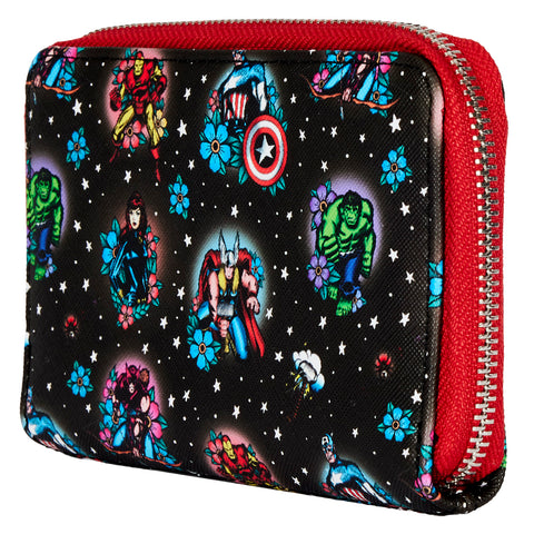 Avengers Floral Tattoo Zip Around Wallet Side View