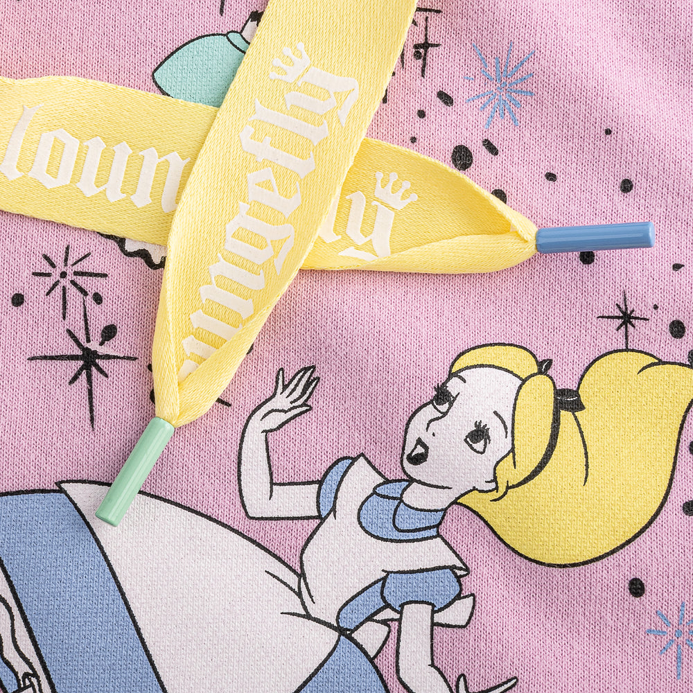 Loungefly Disney Alice in Wonderland Rabbit Hole Crop Hoodie Closeup Hoodie Strings View-zoom