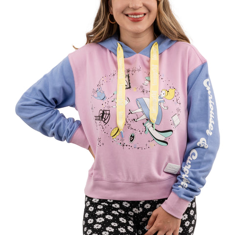 Loungefly Disney Alice in Wonderland Rabbit Hole Crop Hoodie Closeup Front Model View