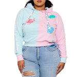 Sleeping Beauty Make it Pink Make it Blue Crop Hoodie Front Closeup Model View