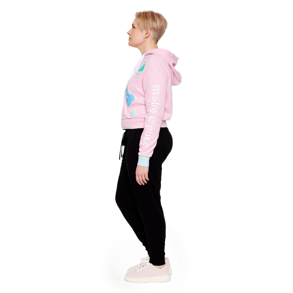 Sleeping Beauty Make it Pink Make it Blue Crop Hoodie Side Full Length Model View-zoom