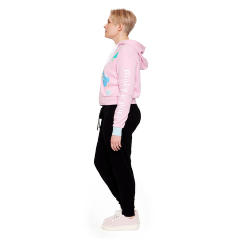 Sleeping Beauty Make it Pink Make it Blue Crop Hoodie Side Full Length Model View