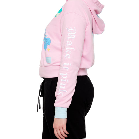 Sleeping Beauty Make it Pink Make it Blue Crop Hoodie Closeup Sleeve View