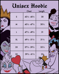 Villains Club Good to be Bad Hoodie Size Chart View
