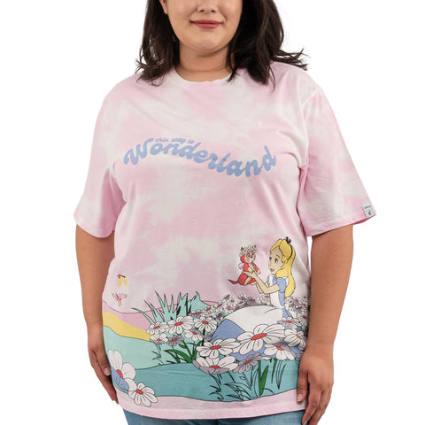 Disney Alice in Wonderland Daisey Fields Print Tee Closeup Front Model View