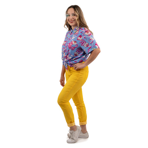 Loungefly Disney Alice in Wonderland Cheshire Cat Camp Shirt Full Side Model View
