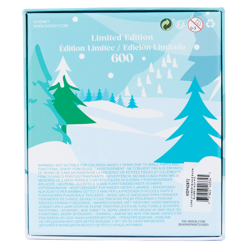 Disney Snowman Mickey and Minnie Mouse Snow Globe Layered Enamel Pin Back of Pin in Box View-zoom