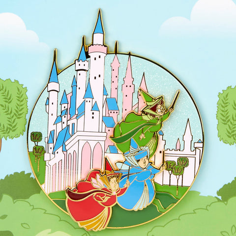 Sleeping Beauty Fairies Sliding Pin Closeup Movement View