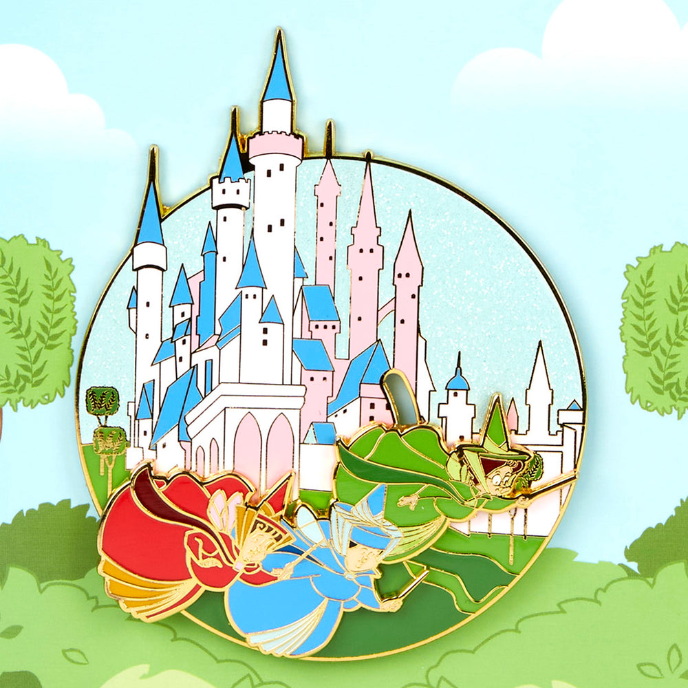 Sleeping Beauty Fairies Sliding Pin Closeup Movement View-zoom