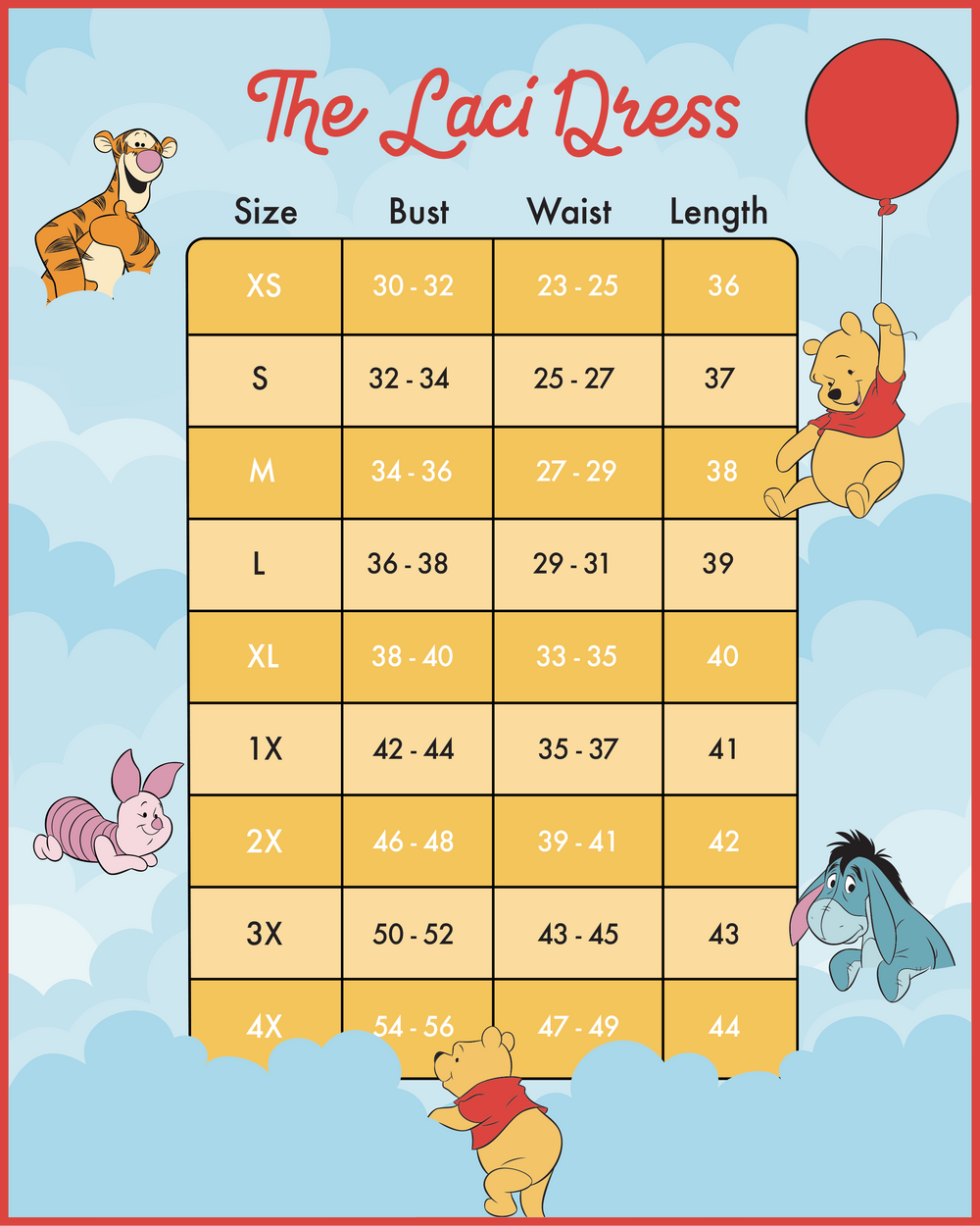 Stitch Shoppe Winnie the Pooh Laci Dress Size Chart View-zoom