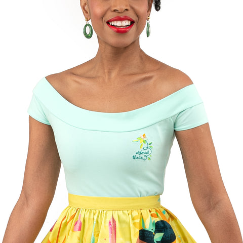 Disney Stitch Shoppe Princess Tiana Embroidered "Dizzy" Fashion Top