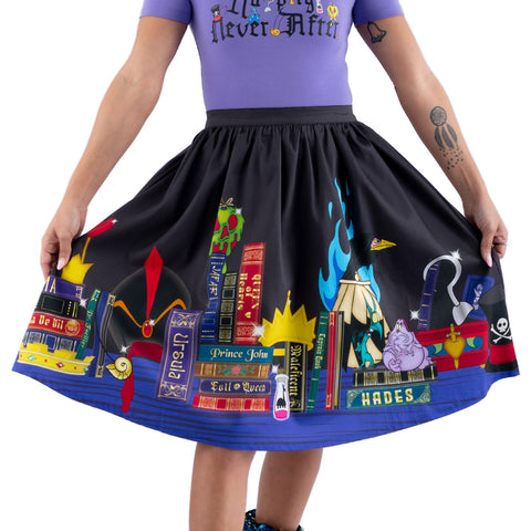 Disney Stitch Shoppe Villains Books "Sandy" Skirt Front Closeup Model View